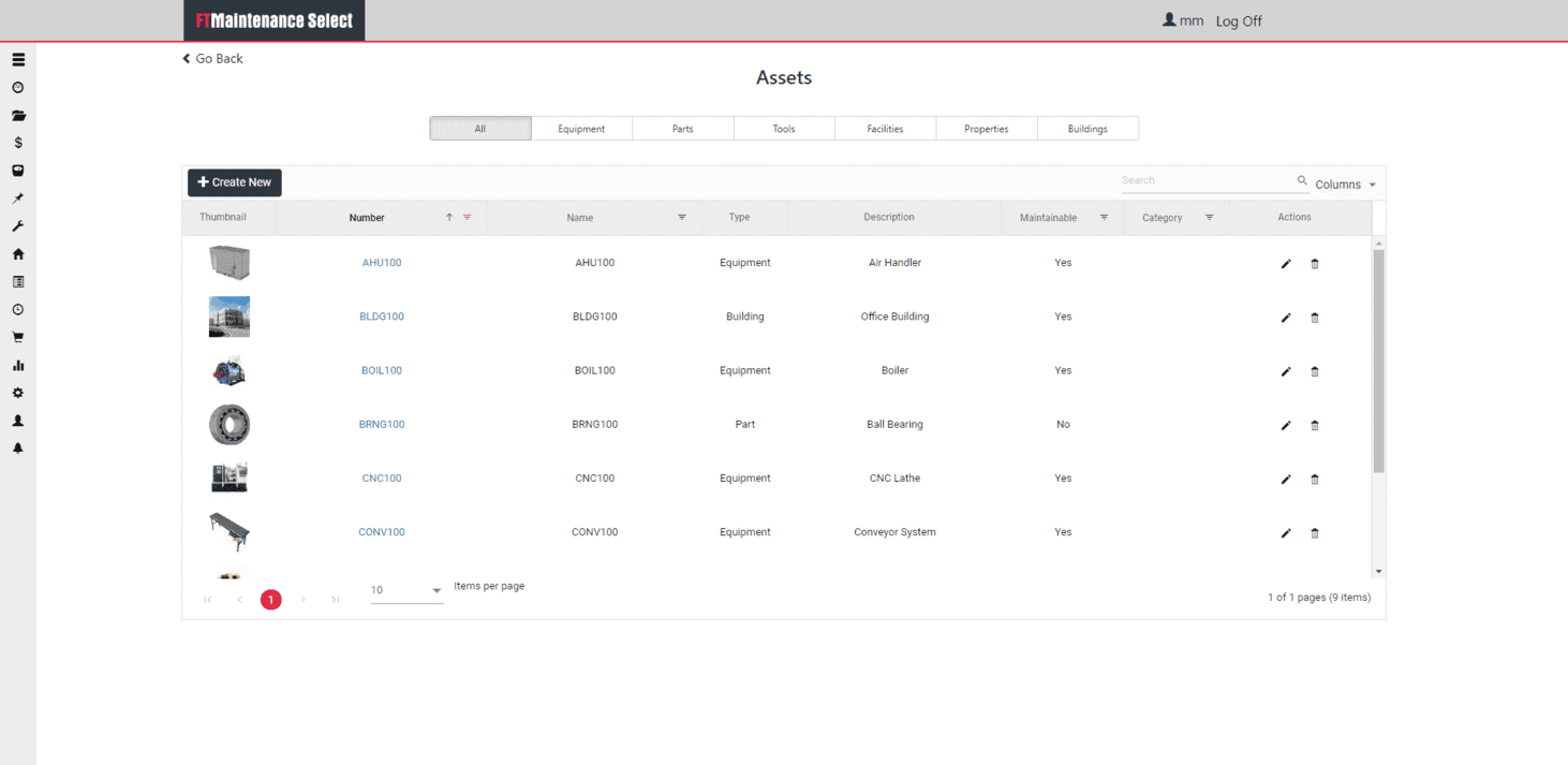 A screenshot of the FTMaintenance CMMS interface.