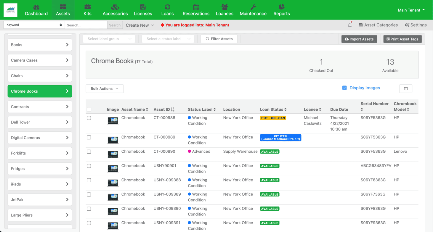 A screenshot of the Reftab asset tracking interface.