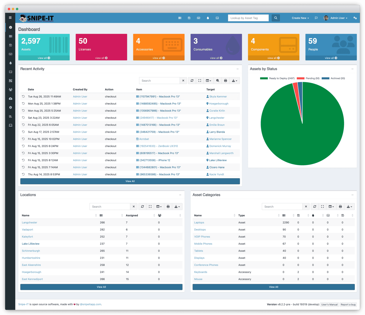 A screenshot of the Snipe-IT asset management interface.