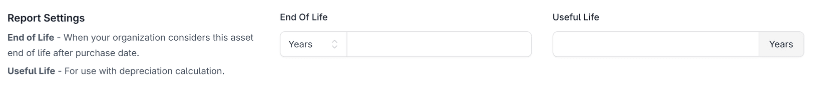 End of life and useful life settings on a category