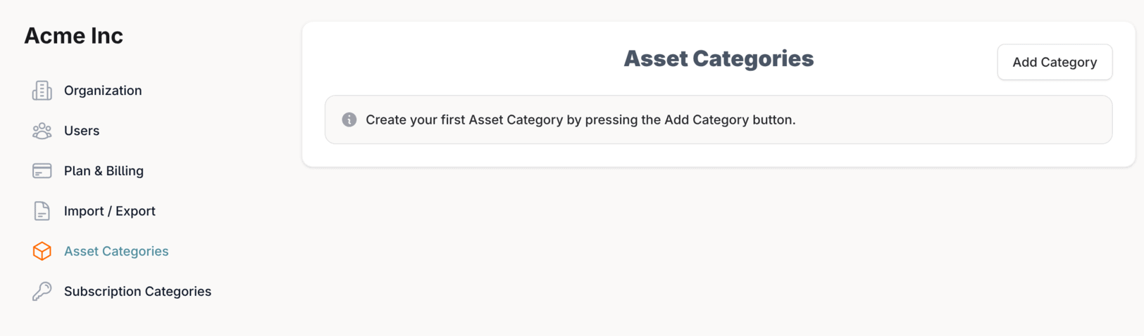 The category settings page with the Add Category button