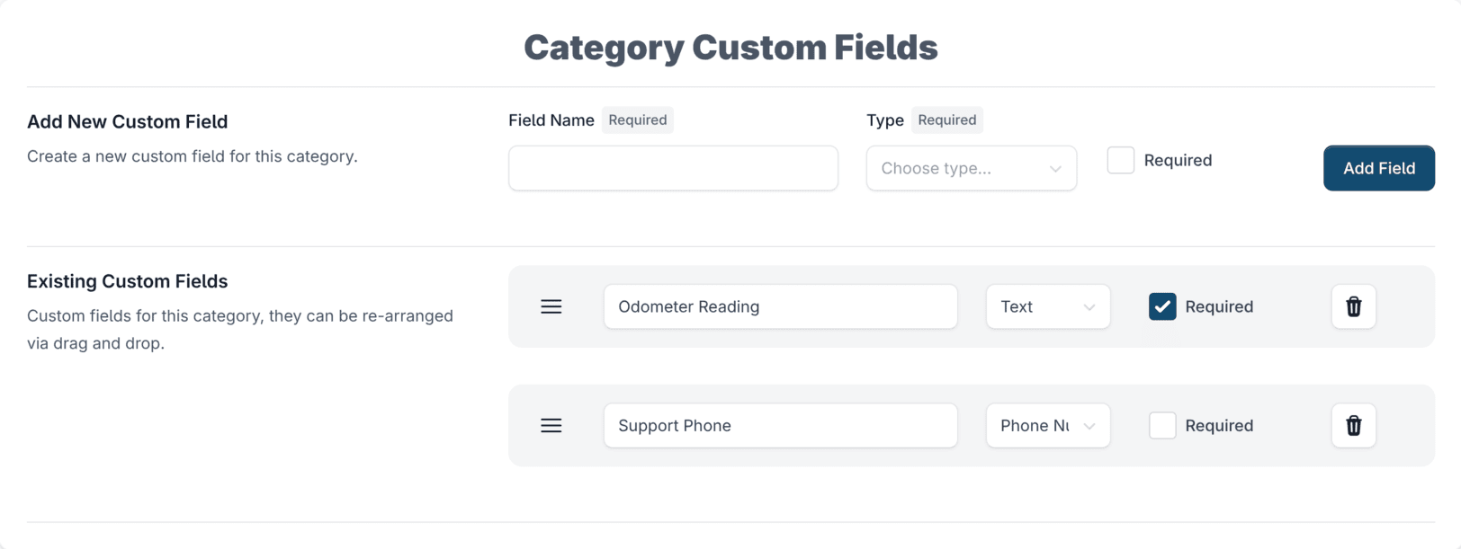 Custom fields on a category