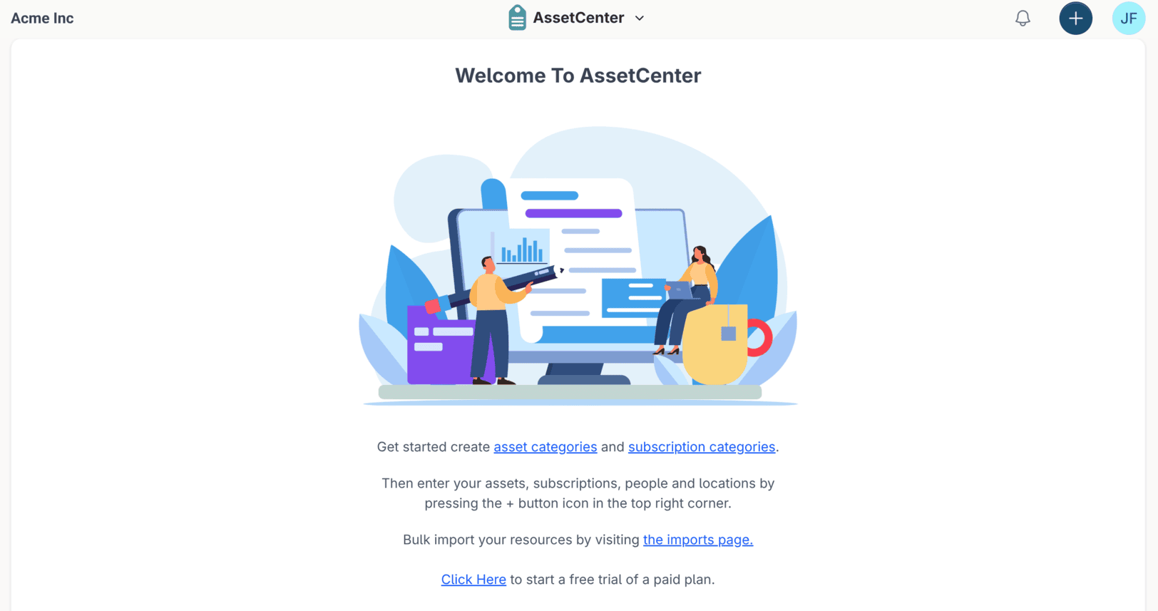 The dashboard as it appears on a brand new account