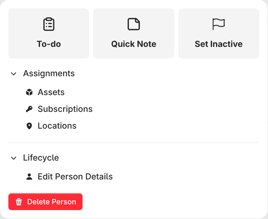 The actions menu on a person